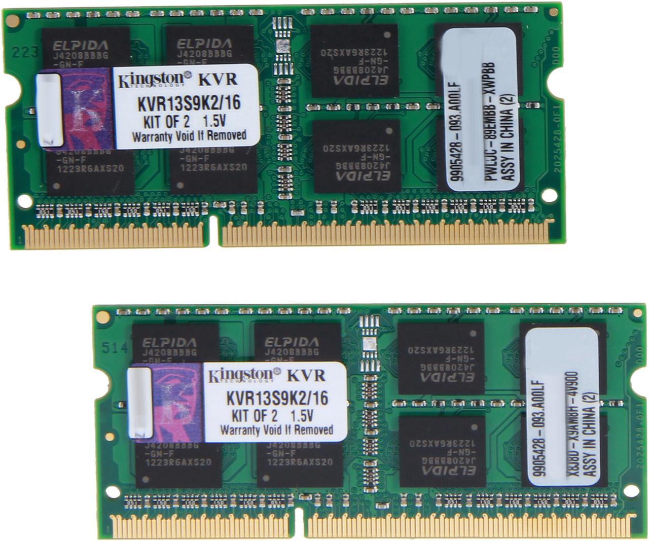 Kingston 16GB (2 x 8GB) 204-Pin DDR3 SO-DIMM DDR3 1333 Laptop Memory Model KVR13S9K2/16