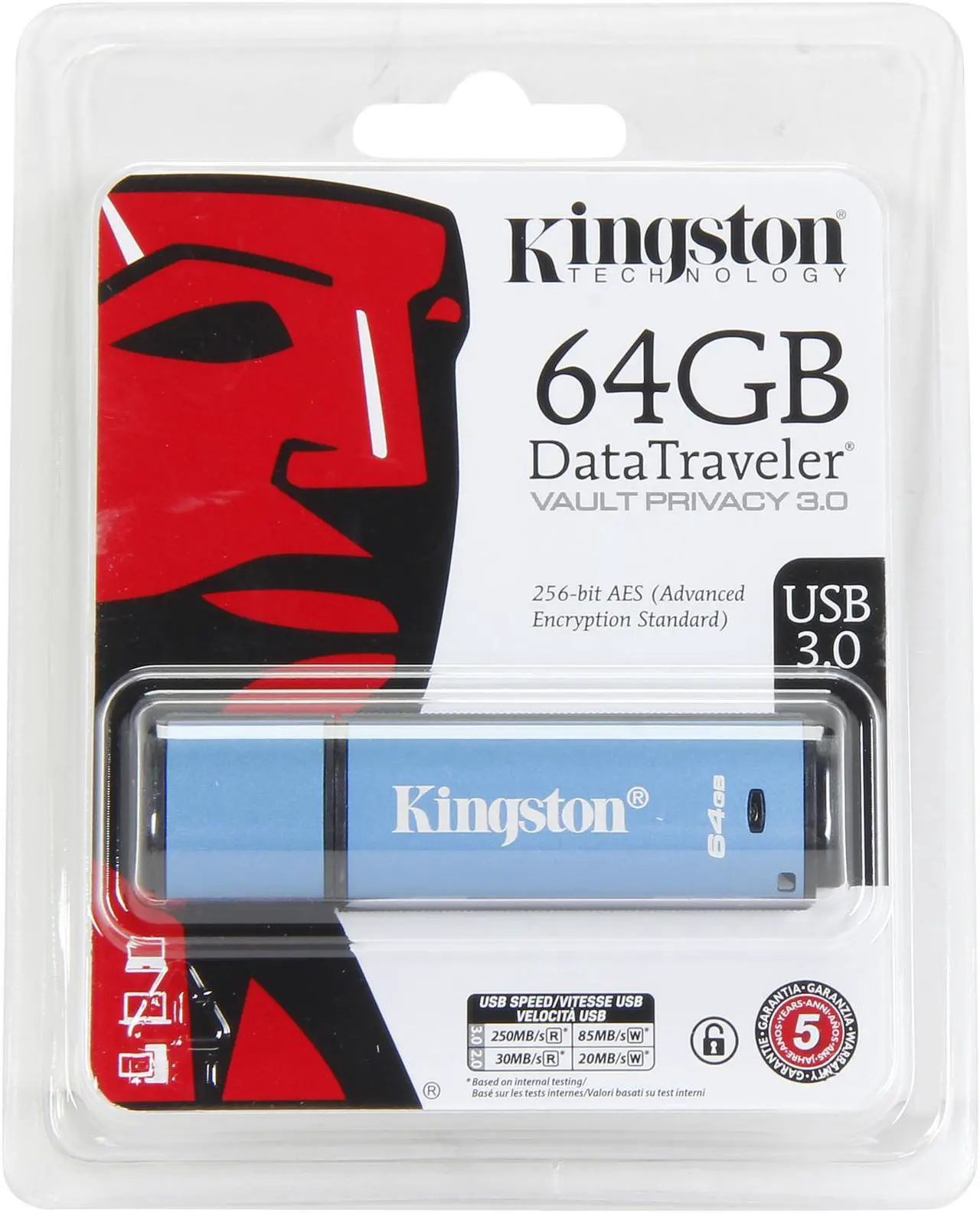 Alt view image 5 of 5 - Kingston 64GB Data Traveler AES Encrypted Vault Privacy 256Bit USB 3.0 Flash Drive (DTVP30/64GB)