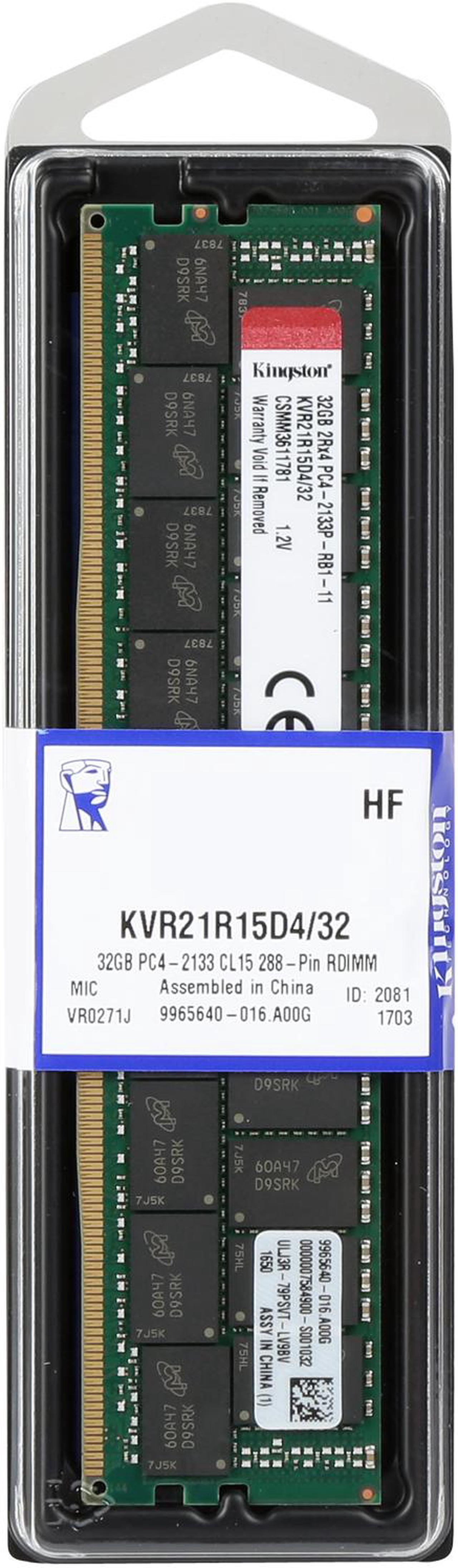 Alt view image 3 of 3 - Kingston ValueRAM 32GB ECC Registered DDR4 2133 (PC4 17000) Server Memory Model KVR21R15D4/32