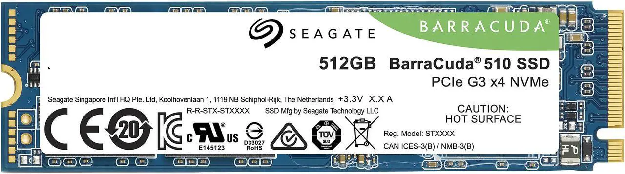 Alt view image 4 of 6 - Seagate BarraCuda 510 M.2 2280 512GB PCIe G3 x4, NVMe 1.3 3D TLC Internal Solid State Drive (SSD) ZP512CM30041