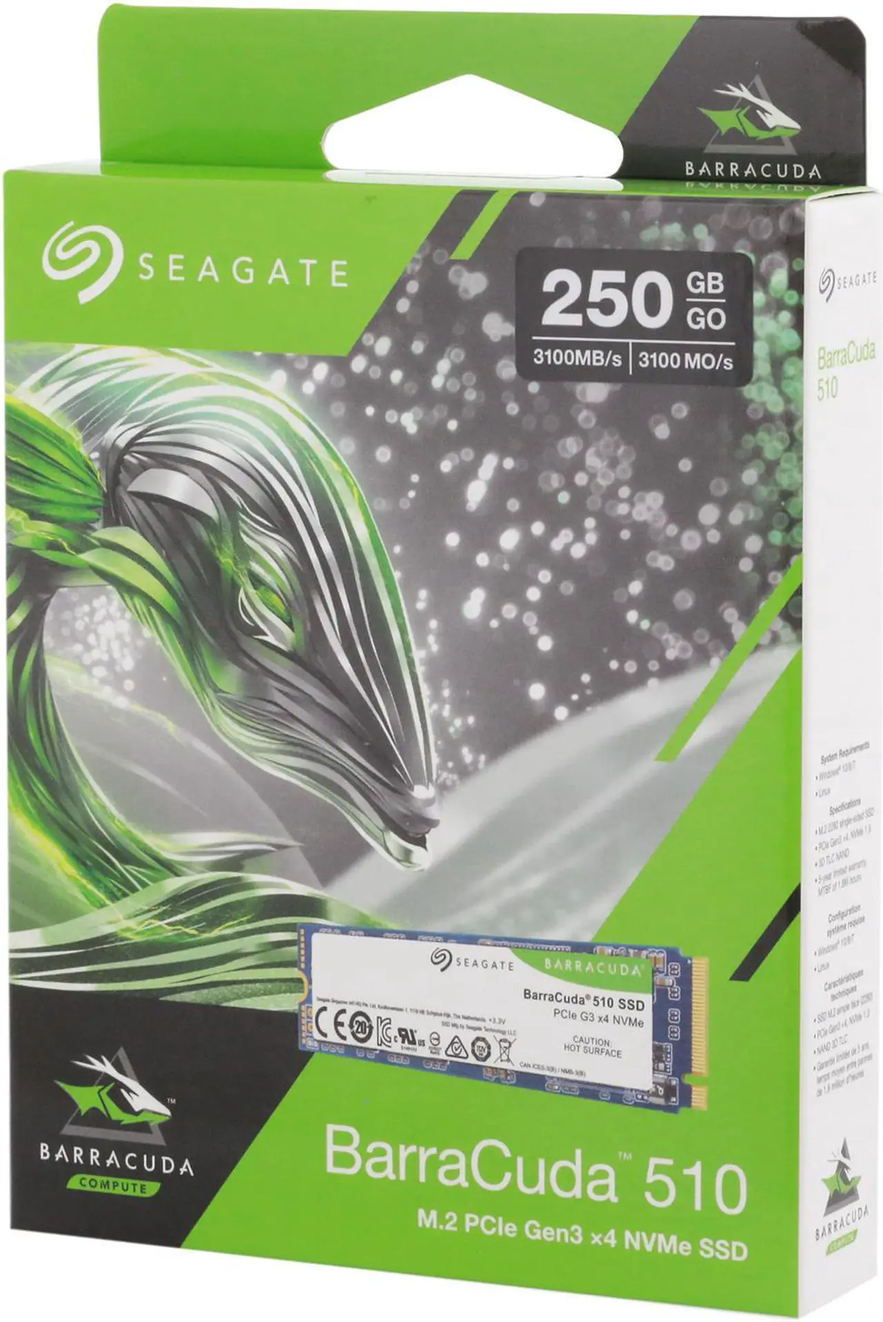 Alt view image 8 of 8 - Seagate BarraCuda 510 M.2 2280 250GB PCIe G3 x4, NVMe 1.3 3D TLC Internal Solid State Drive (SSD) ZP250CM3A001