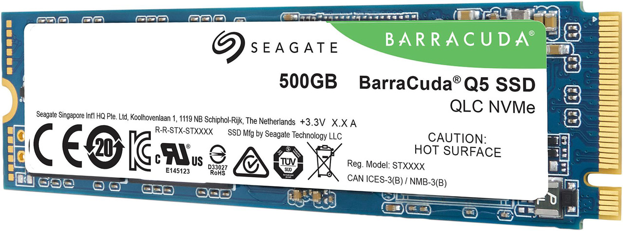 Alt view image 2 of 6 - Seagate BarraCuda Q5 M.2 2280 500GB PCIe Gen3 x4 NVMe 1.3 3D QLC Internal Solid State Drive (SSD) ZP500CV3A001