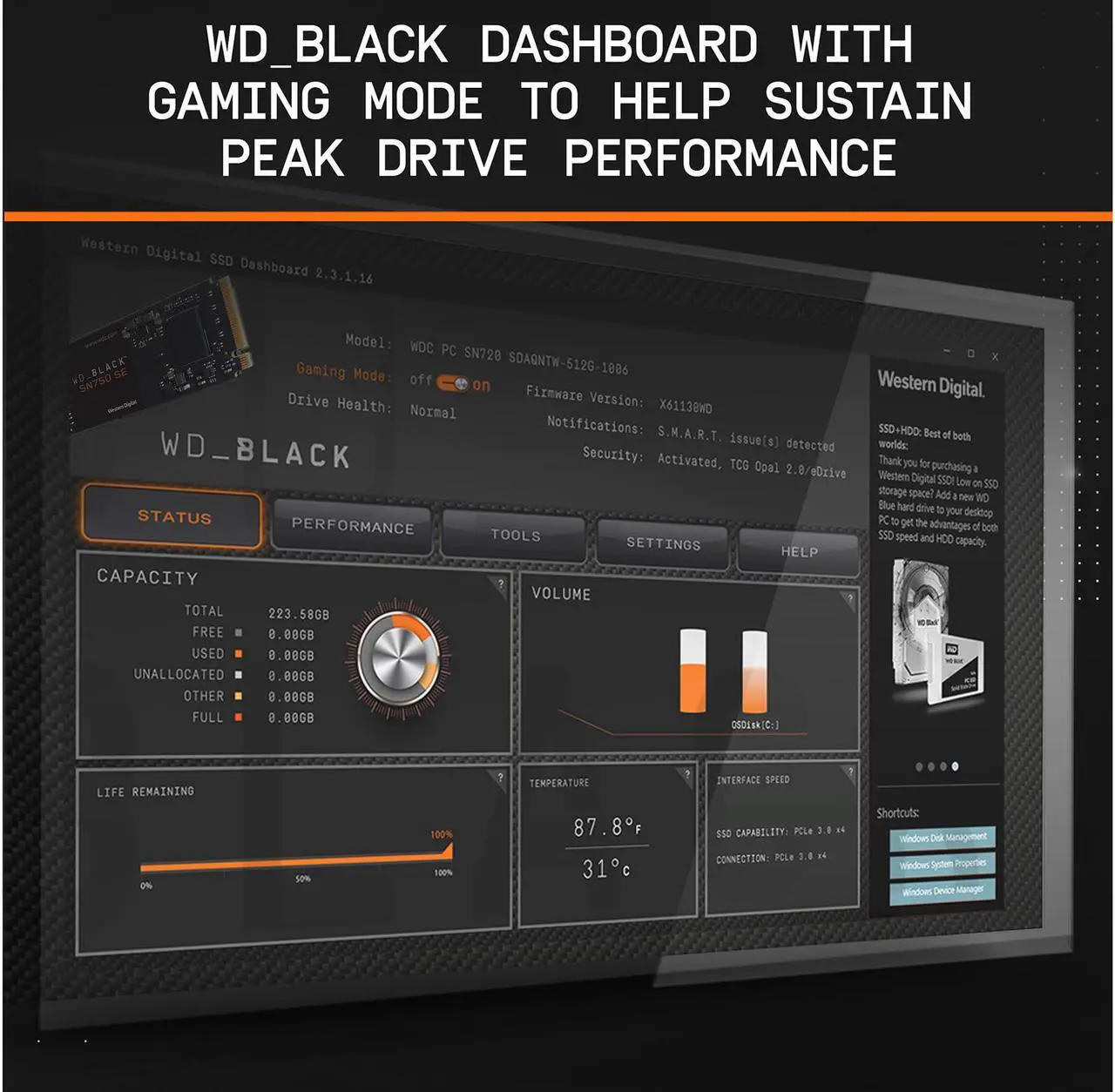 Alt view image 6 of 7 - Western Digital WD BLACK SN750 SE NVMe M.2 2280 250GB PCI-Express 4.0 Internal Solid State Drive (SSD) WDS250G1B0E