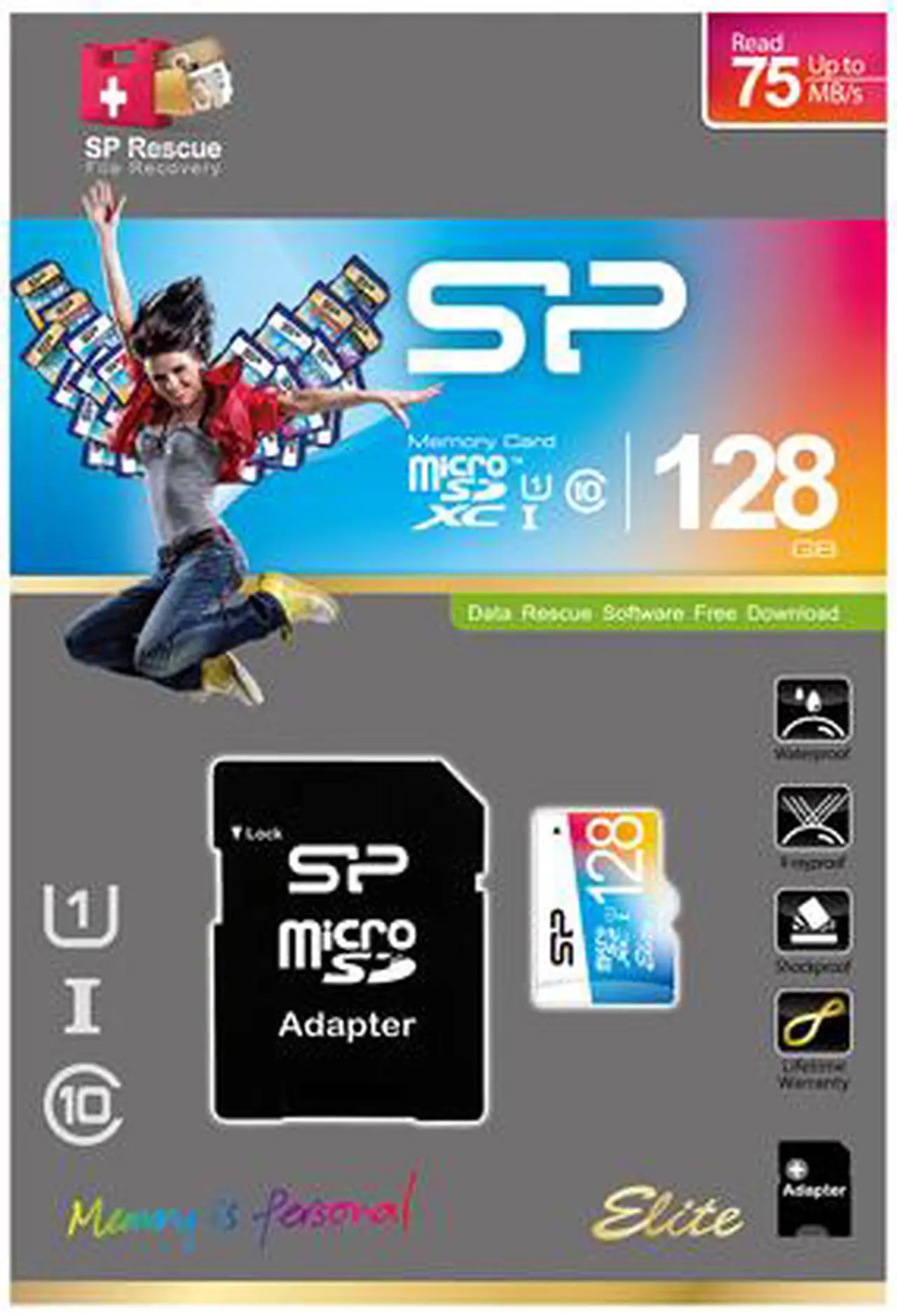 Alt view image 3 of 3 - Silicon Power 128GB up to 75 MB/s MicroSDXC UHS-1 Class10, Elite Flash Memory Card with Adaptor