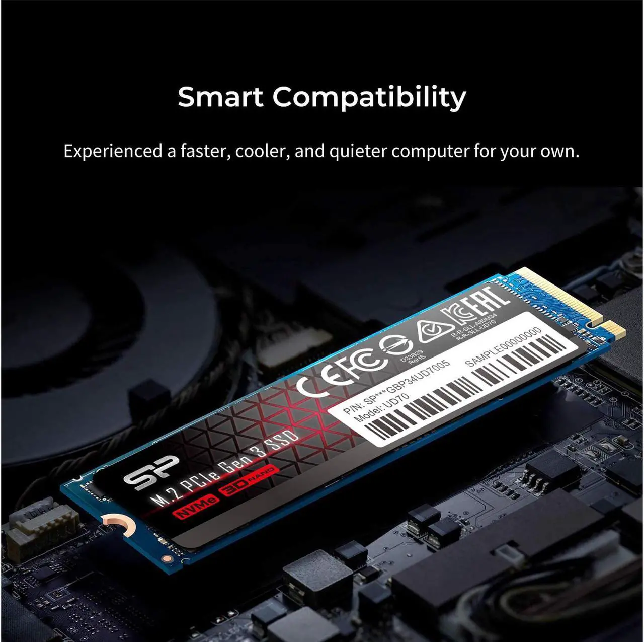 Alt view image 2 of 5 - Silicon Power UD70 M.2 2280 1TB PCI-Express 3.0 x4, NVMe 1.3 3D QLC Internal Solid State Drive (SSD) SP01KGBP34UD7005