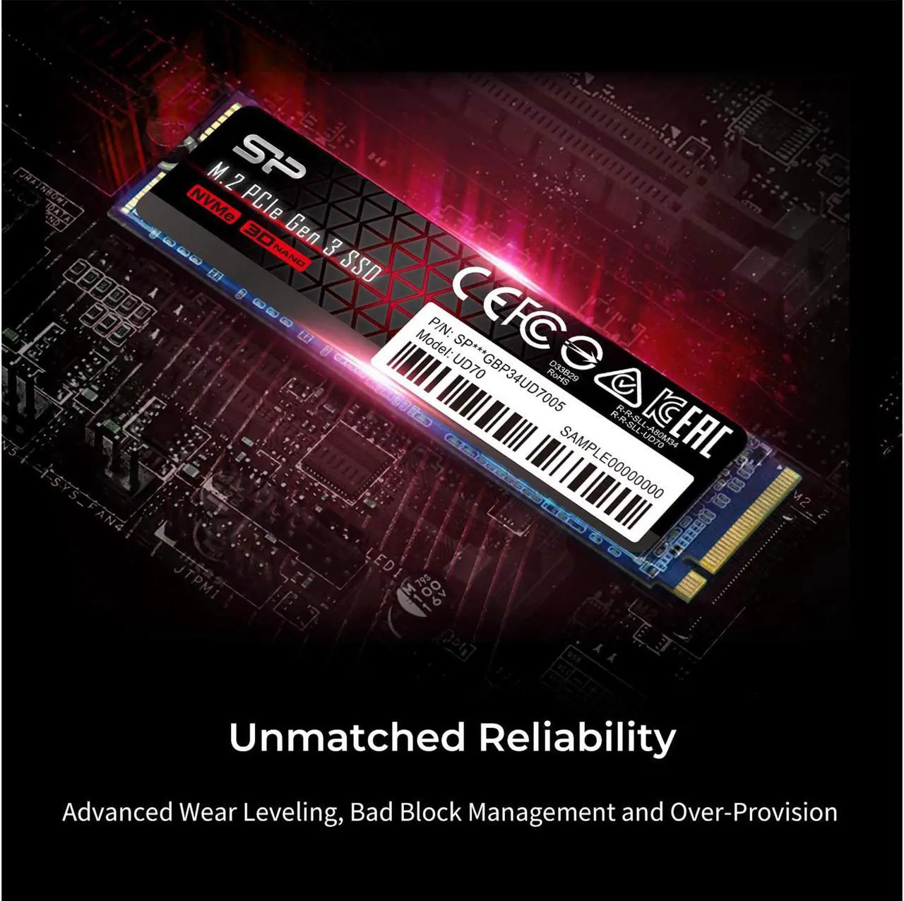 Alt view image 3 of 5 - Silicon Power UD70 M.2 2280 1TB PCI-Express 3.0 x4, NVMe 1.3 3D QLC Internal Solid State Drive (SSD) SP01KGBP34UD7005