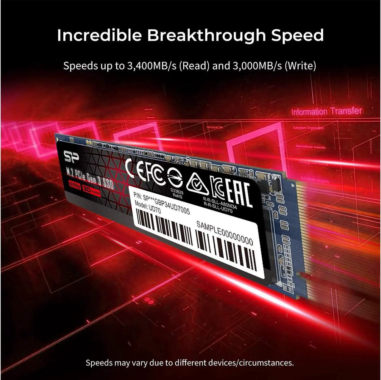 Alt view image 4 of 5 - Silicon Power UD70 M.2 2280 1TB PCI-Express 3.0 x4, NVMe 1.3 3D QLC Internal Solid State Drive (SSD) SP01KGBP34UD7005