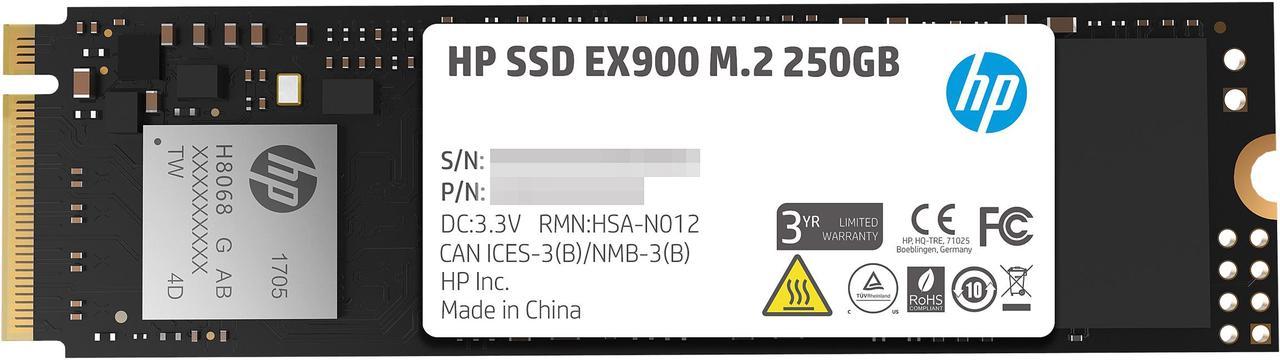 HP EX900 M.2 250GB PCIe 3.0 x4 NVMe 3D TLC NAND Internal Solid State Drive (SSD) 2YY43AA#ABC