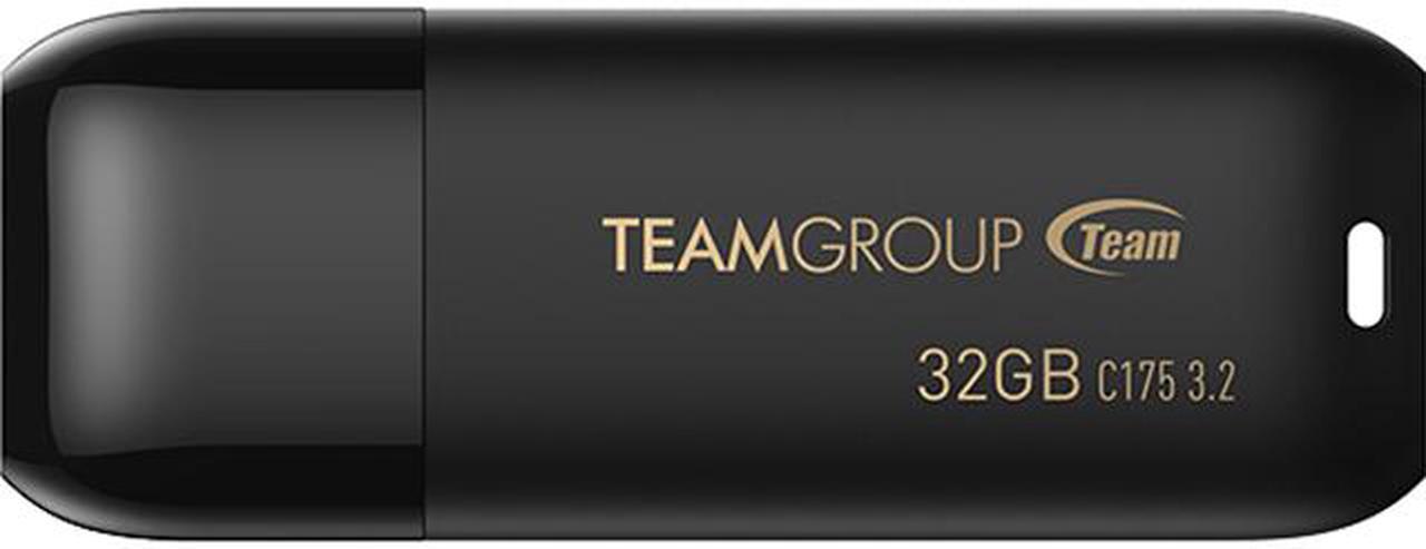 TEAMGROUP C175 32GB USB 3.2 Gen 1 Flash Drive Rounded Streamlined Unibody Design Black Pearl Seamless Construction Matte and Glossy Finish, Speed Up to 75MB/s (TC175332GB01)