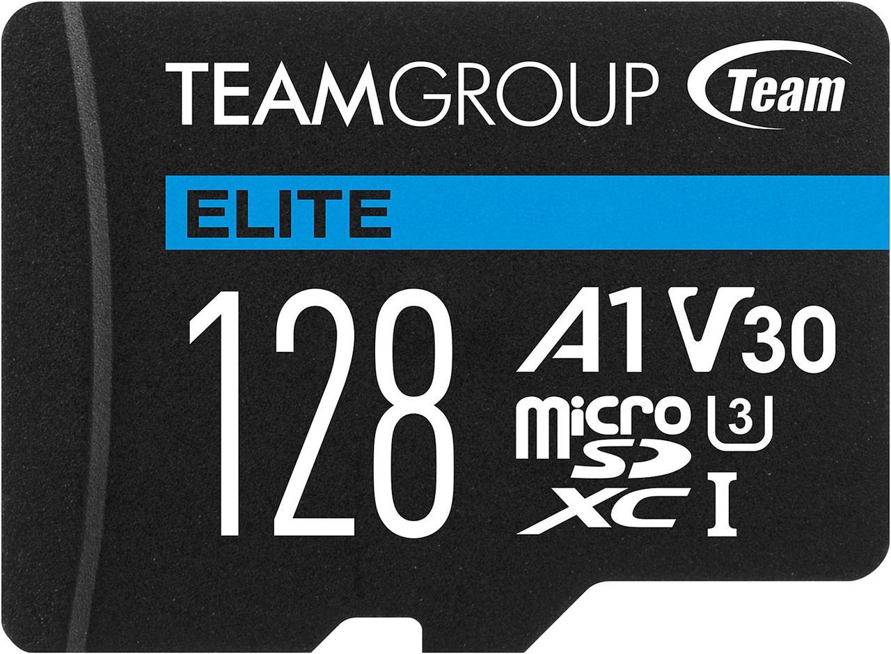 Team Group 128GB Elite microSDXC UHS-I U3, V30, A1, 4K UHD Micro SD Card with SD Adapter, Speed Up to 100MB/s (TEAUSDX128GIV30A103)