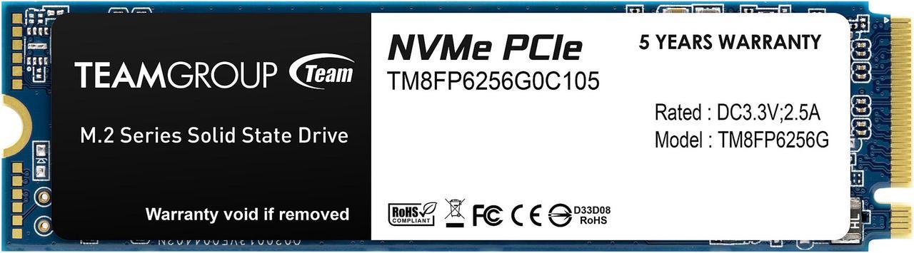 Team Group MP33 M.2 2280 256GB PCIe 3.0 x4 with NVMe 1.3 3D NAND Internal Solid State Drive (SSD) TM8FP6256G0C101