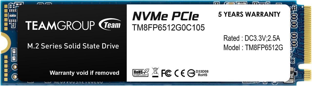 Team Group MP33 M.2 2280 512GB PCIe 3.0 x4 with NVMe 1.3 3D NAND Internal Solid State Drive (SSD) TM8FP6512G0C101