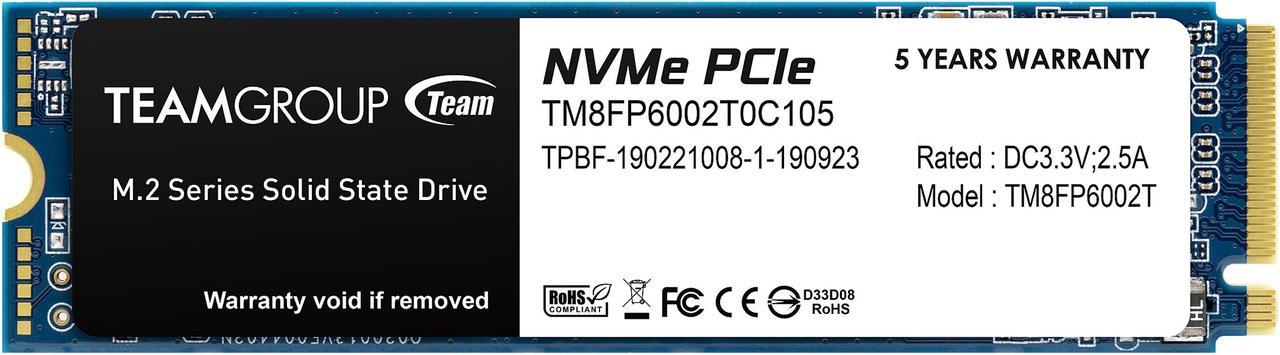 Team Group MP33 M.2 2280 2TB PCIe 3.0 x4 with NVMe 1.3 3D NAND Internal Solid State Drive (SSD) TM8FP6002T0C101