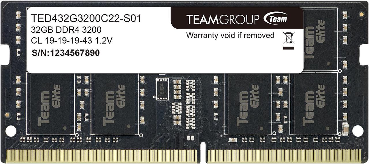 Team Elite 32GB 260-Pin DDR4 SO-DIMM DDR4 3200 (PC4 25600) Laptop Memory Model TED432G3200C22-S01