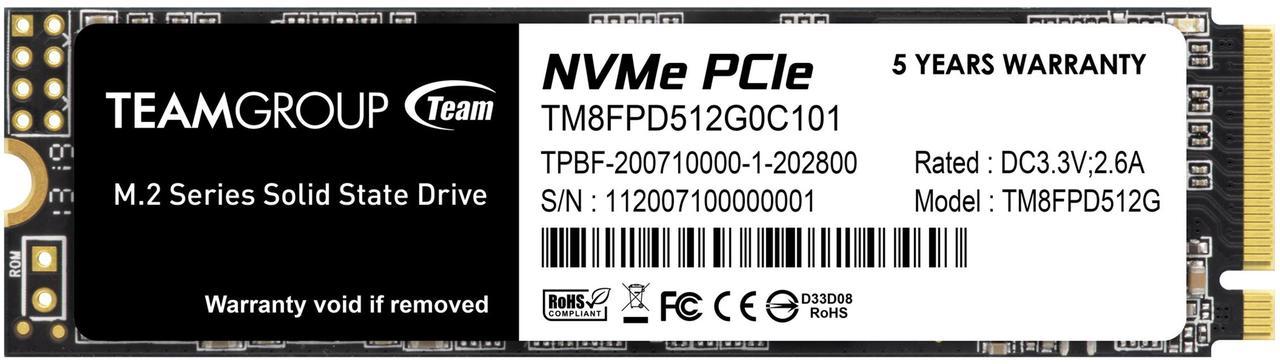 Team Group MP33 PRO M.2 2280 512GB PCIe 3.0 x4 with NVMe 1.3 3D NAND Internal Solid State Drive (SSD) TM8FPD512G0C101