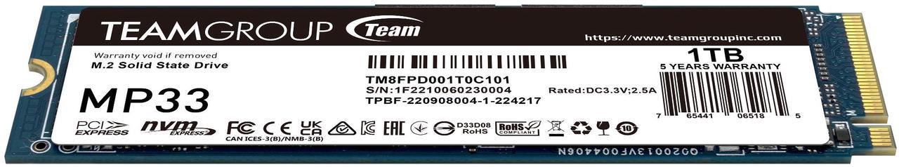 Alt view image 2 of 4 - Team Group MP33 PRO M.2 2280 1TB PCIe 3.0 x4 with NVMe 1.3 3D NAND Internal Solid State Drive (SSD) TM8FPD001T0C101