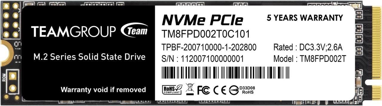 Team Group MP33 PRO M.2 2280 2TB PCIe 3.0 x4 with NVMe 1.3 3D NAND Internal Solid State Drive (SSD) TM8FPD002T0C101