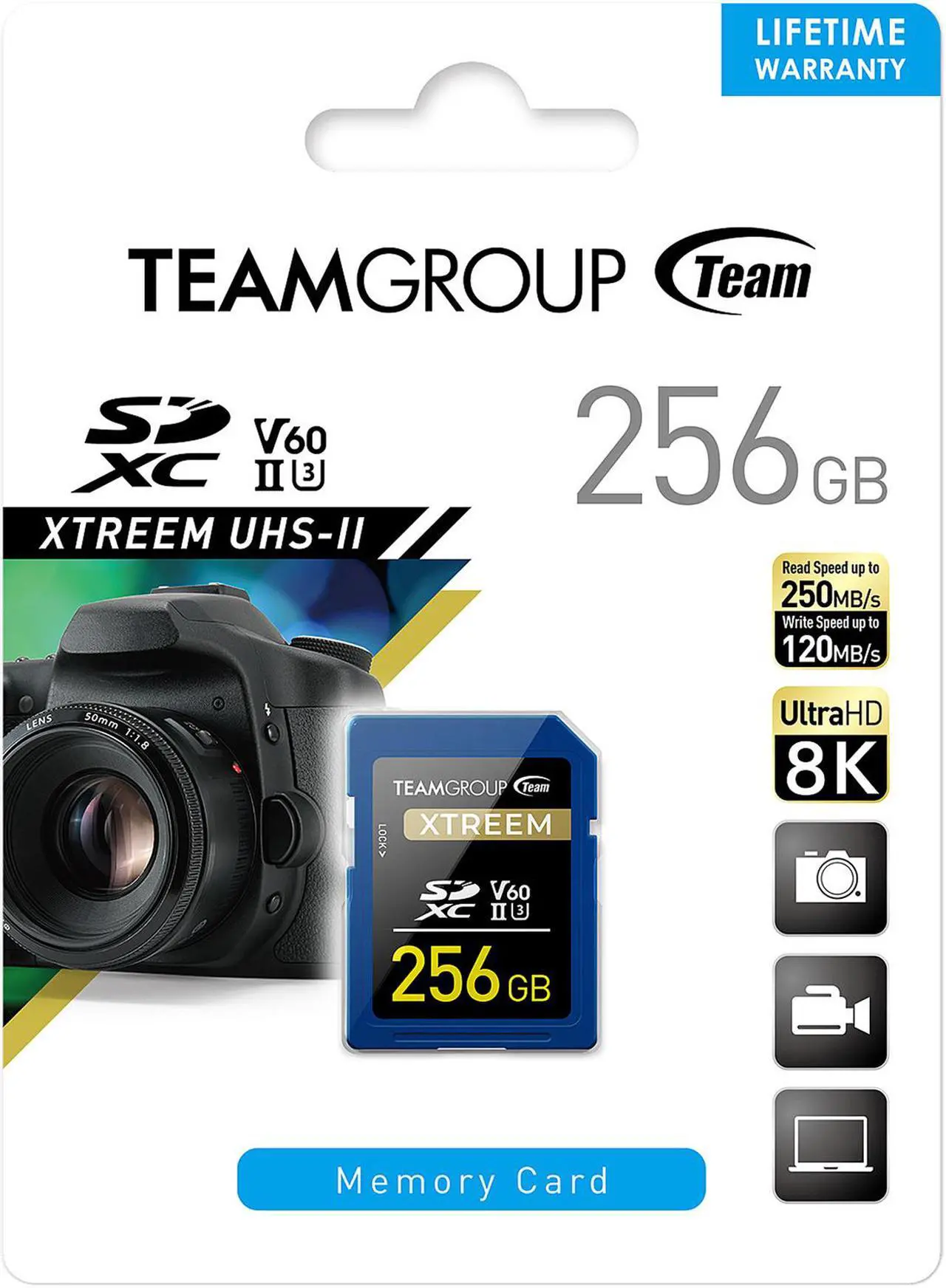 Alt view image 3 of 3 - Team Group 256GB Xtreem SD Card UHS-II / U3 / V60 Read/Write Speed Up to 250/120MB/s (TXSDXC256GIIV6001)