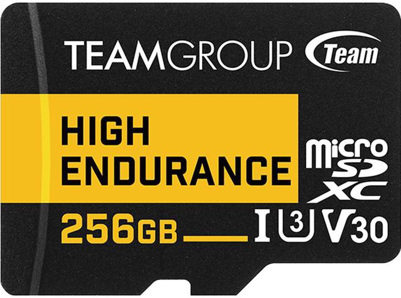 Team 256GB High Endurance microSDXC UHS-I U3, V30 Memory Card with Adapter, designed for monitoring, Speed Up to 100MB/s (THUSDX256GIV3002)