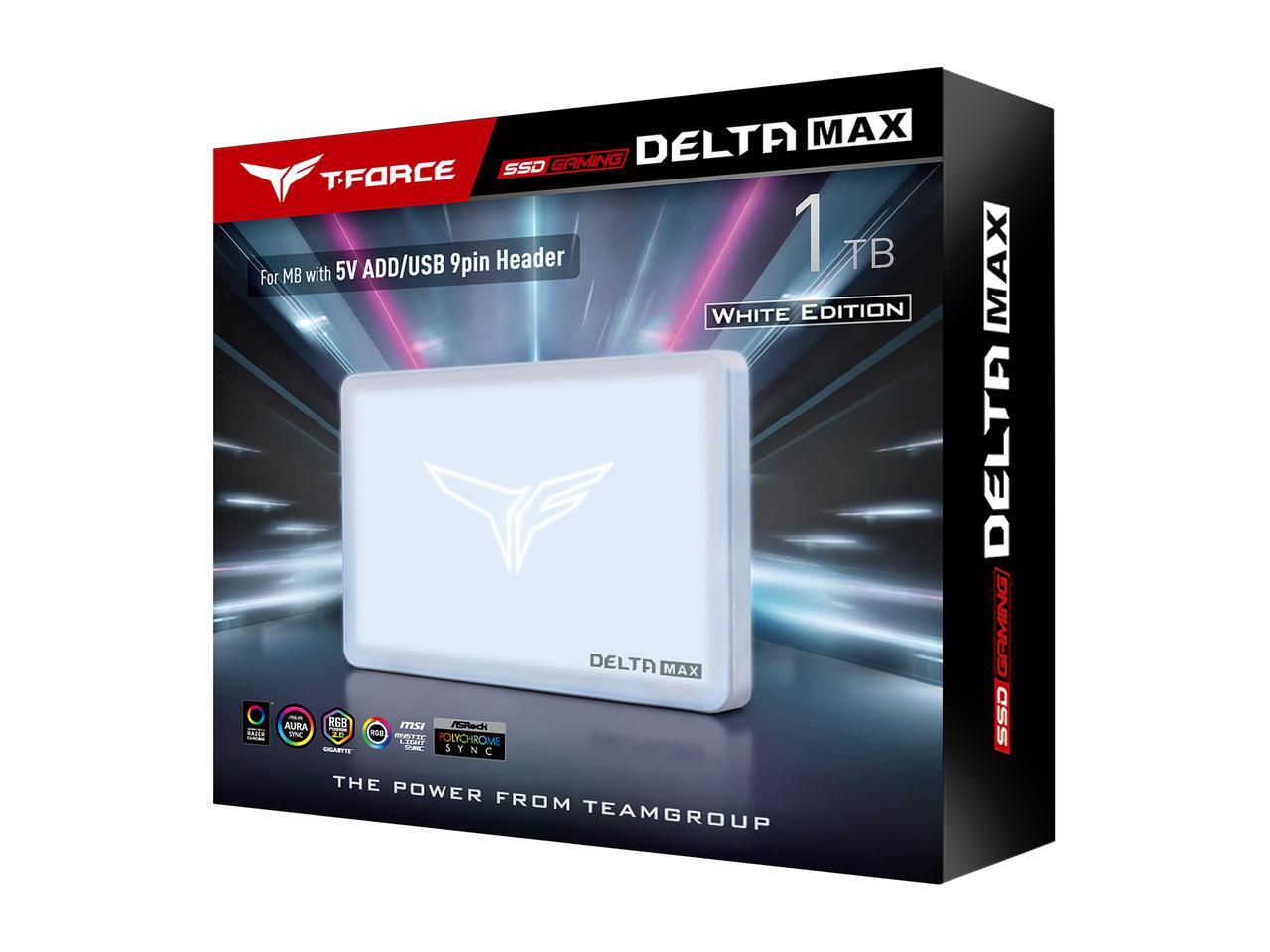 Team Group T-FORCE DELTA MAX WHITE RGB LITE 2.5" 1TB SATA III 3D NAND Internal Solid State Drive (SSD) T253TM001T0C425