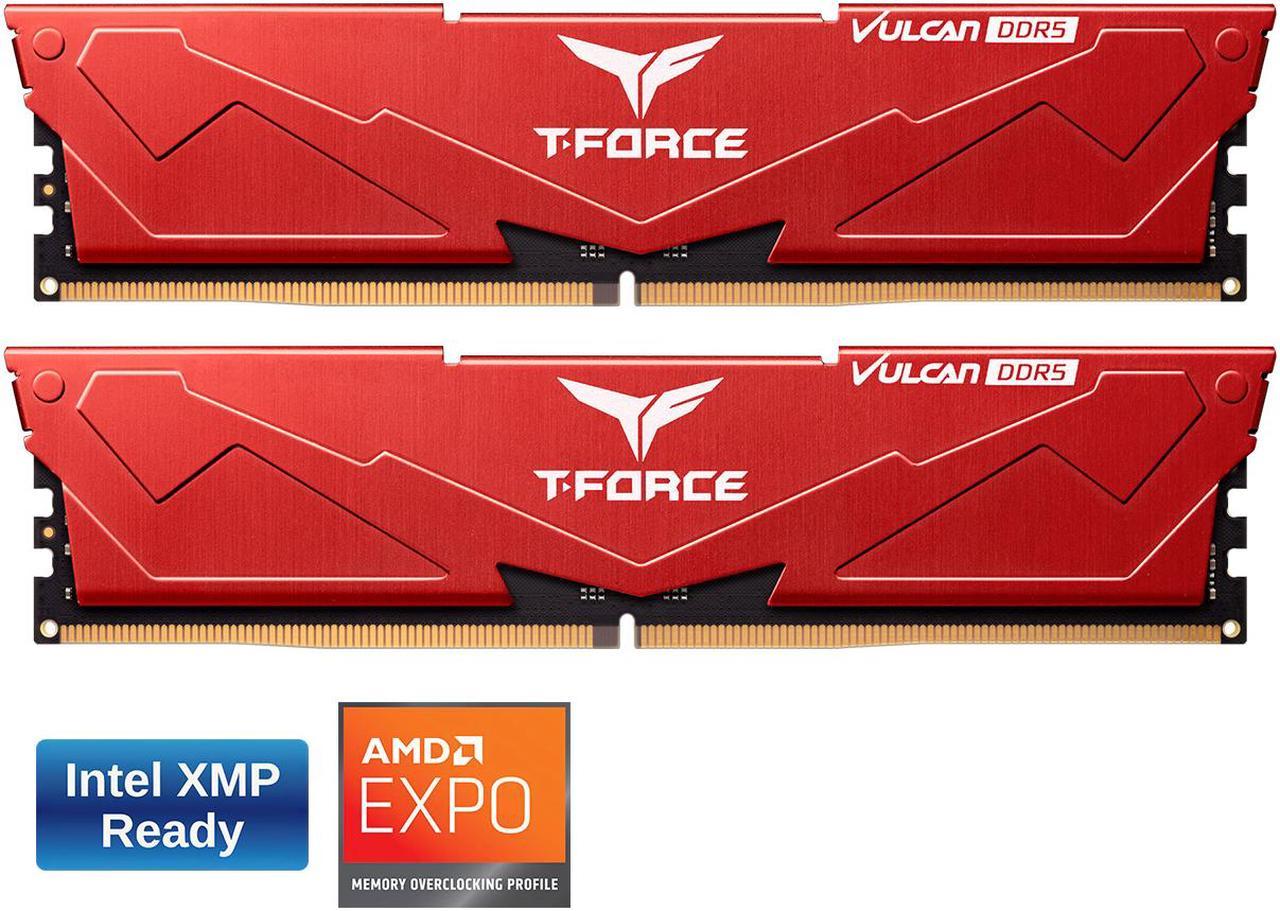 Team T-Force Vulcan 32GB (2 x 16GB) 288-Pin PC RAM DDR5 5600 (PC5 44800) Desktop Memory Model FLRD532G5600HC32DC01