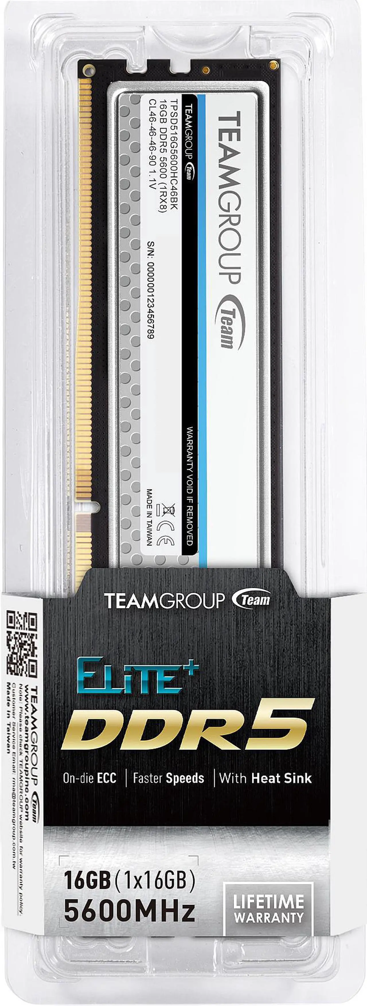 Alt view image 3 of 3 - Team Elite Plus 16GB 288-Pin PC RAM DDR5 5600 (PC5 44800) Desktop Memory Model TPSD516G5600HC4601