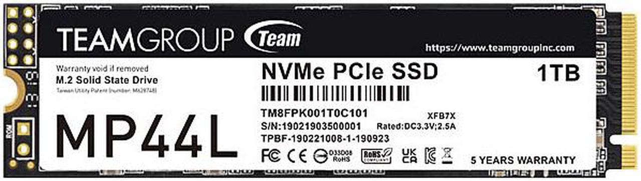 Team Group MP44L M.2 2280 1TB PCIe 4.0 x4 with NVMe 1.4 TLC Internal Solid State Drive (SSD) TM8FPK001T0C101