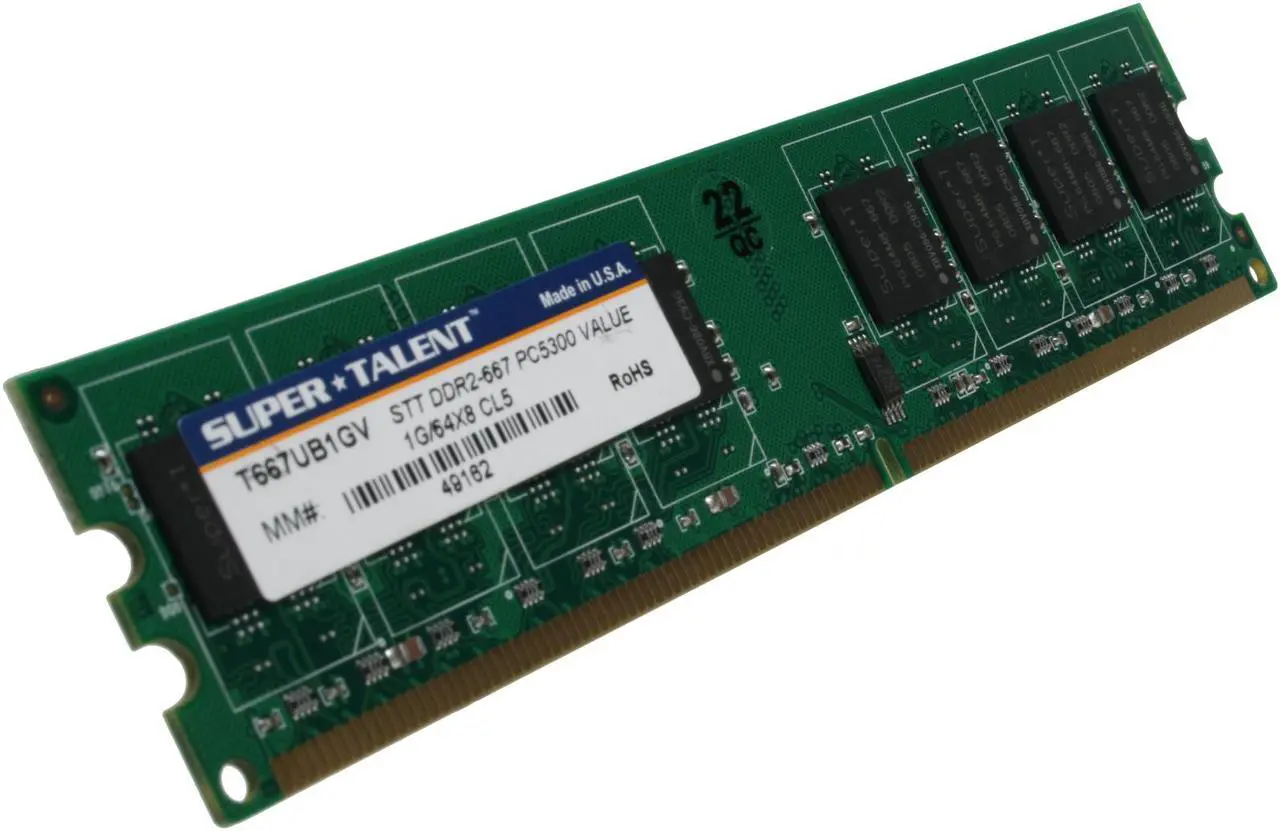 Main image of SUPER TALENT 1GB DDR2 667 (PC2 5400) Desktop Memory Model T667UB1GV