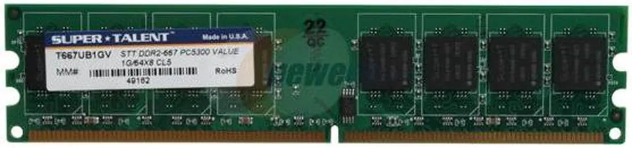 Alt view image 2 of 3 - SUPER TALENT 1GB DDR2 667 (PC2 5400) Desktop Memory Model T667UB1GV