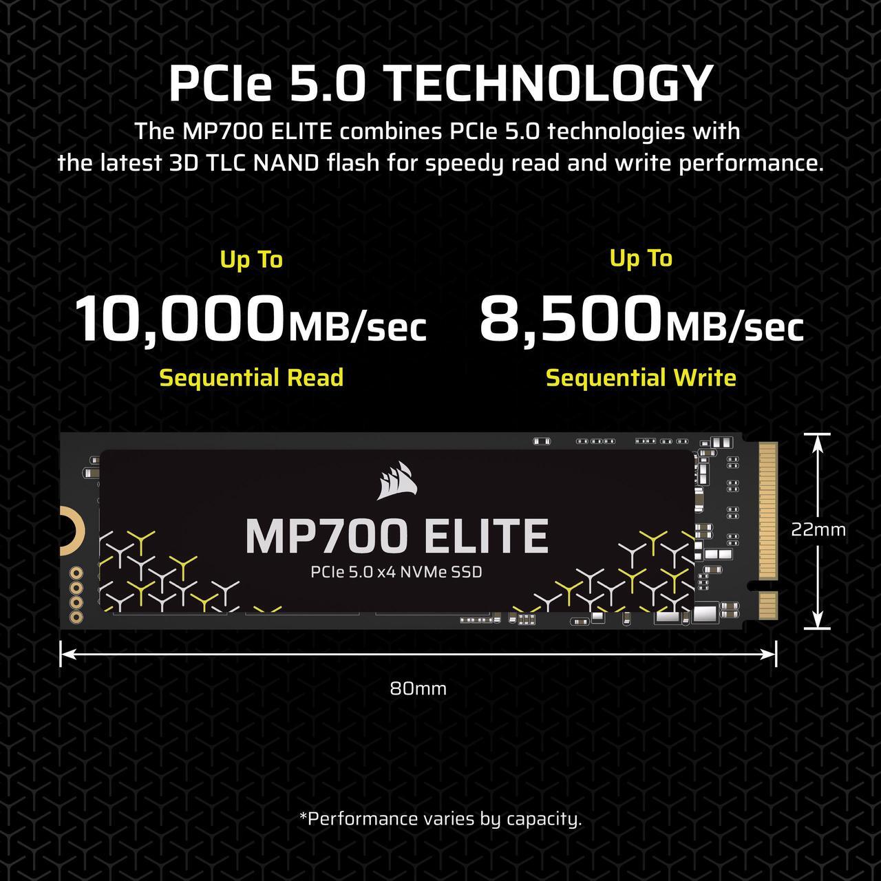 Alt view image 17 of 20 - Corsair MP700 Elite M.2 2280 1TB PCI-Express 5.0 x4 3D TLC Internal Solid State Drive (SSD) Up to 10000 MB/s CSSD-F1000GBMP700ENH