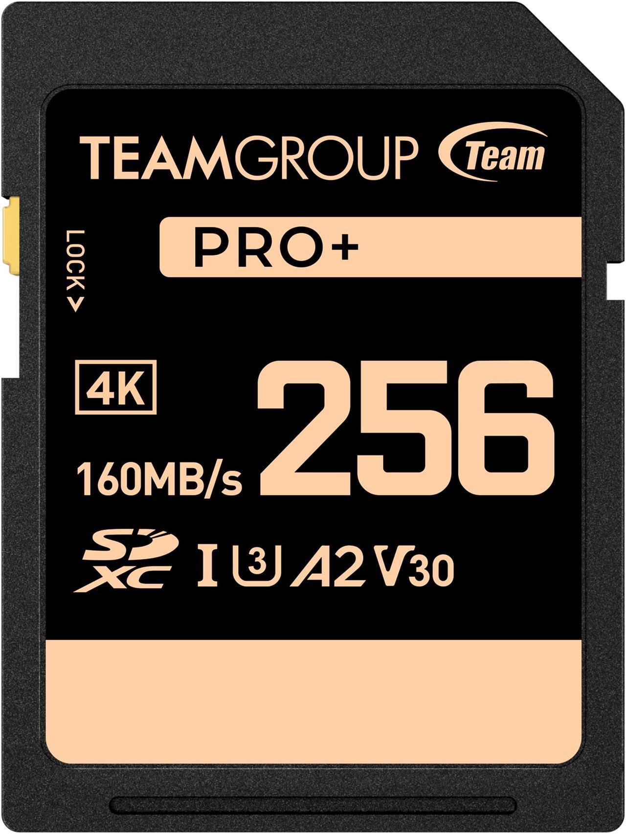 Team Group 256GB PRO+ SDXC U3 V30 A2 4K SD Card, Read/Write Speed Up to 160/90MB/s (TPPSDX256GIA2V3001)