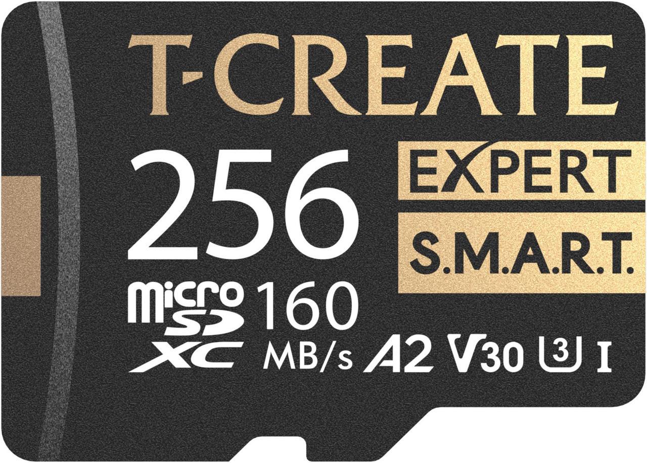 TEAMGROUP 256GB T-Create Expert S.M.A.R.T Monitored A2 microSDXC UHSI-I/U3 V30 4K High speed memory card with adapter, Compatible with GoPro, Insta360, Speed up to 160MB/s (TTCS256GIA2V3003)