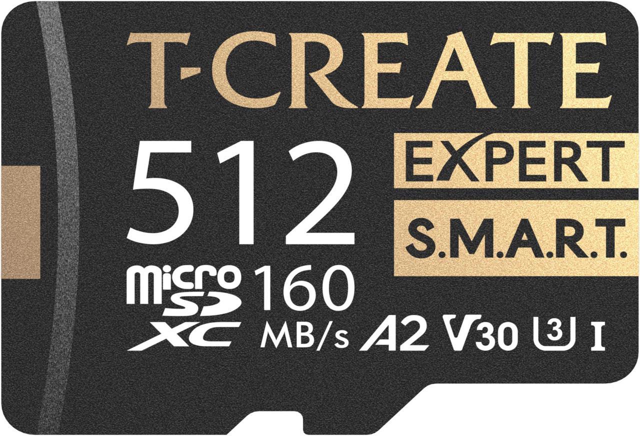 TEAMGROUP 512GB T-Create Expert S.M.A.R.T Monitored A2 microSDXC UHSI-I/U3 V30 4K High speed memory card with adapter, Compatible with GoPro, Insta360, Speed up to 160MB/s (TTCS512GIA2V3003)