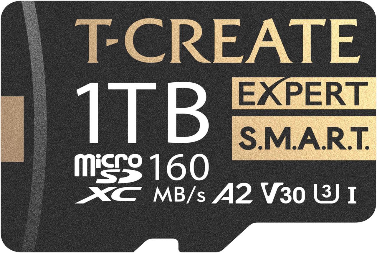 TEAMGROUP 1TB T-Create Expert S.M.A.R.T Monitored A2 microSDXC UHSI-I/U3 V30 4K High speed memory card with adapter, Compatible with GoPro, Insta360, Speed up to 160MB/s (TTCS1TIA2V3003)