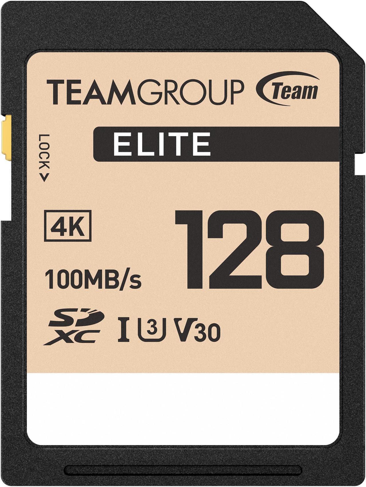 Team Group 128GB Elite 4K SD Card UHS-I U3 V30 Read/Write Speed Up to 100/50MB/s (TESDXC128GIV3069)