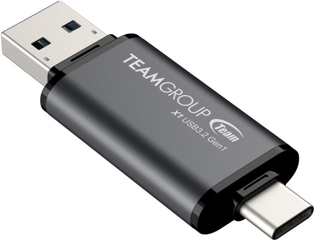 Team 64GB X1 USB 3.2 Gen1 2-in-1 Type-A and Type-C Flash Drives, Speed Up to 100MB/s (TX1364GB01)