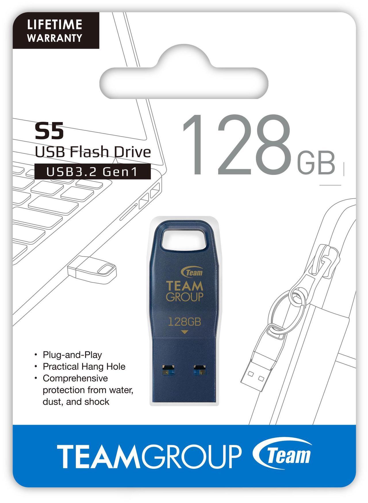 Alt view image 2 of 2 - TEAM S5 128GB BLUE USB 3.2 Gen1 Flash Drive, Type-A interfaces, Speed Up to 140MB/s(TS53128GL01)