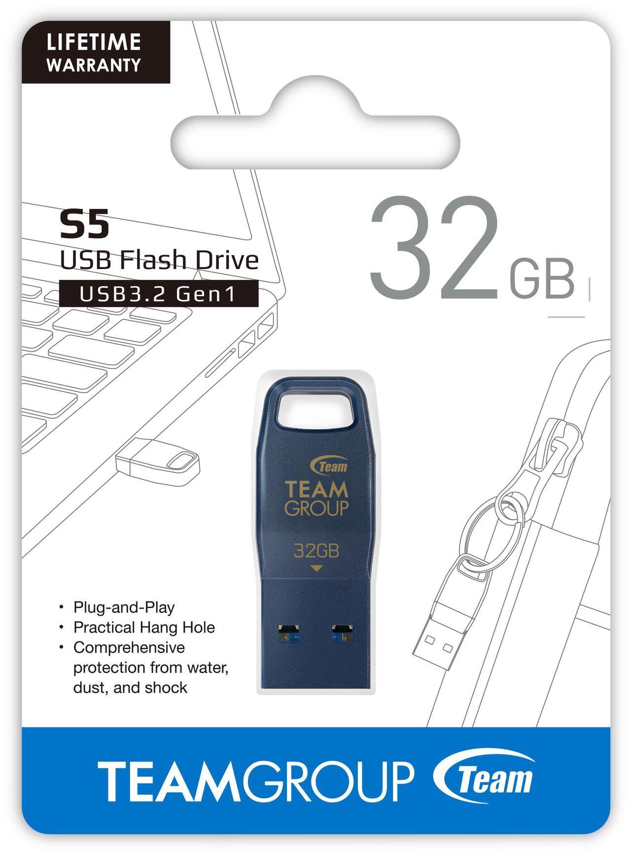 Alt view image 2 of 2 - TEAM S5 32GB BLUE USB 3.2 Gen1 Flash Drive, Type-A interfaces, Speed Up to 100MB/s(TS5332GL01)
