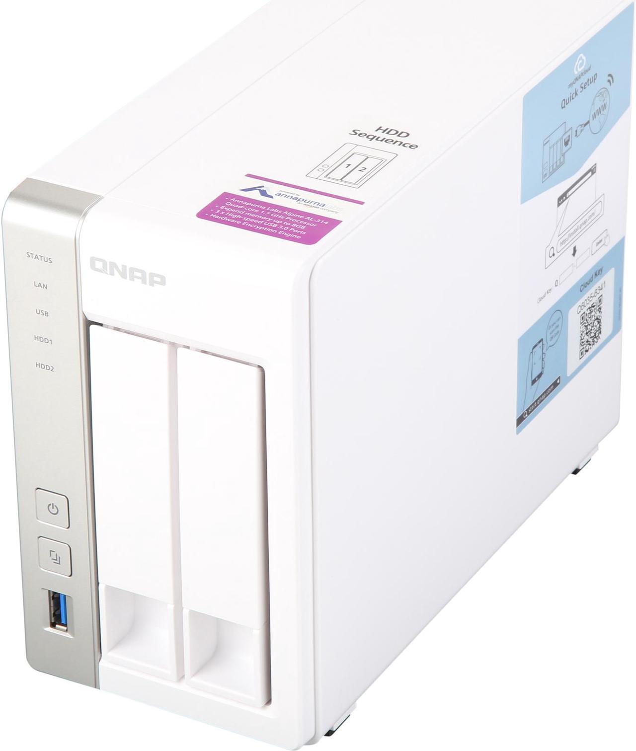 QNAP TS-231P2-1G-US 2-Bay Personal Cloud NAS with DLNA, ARM Cortex A15 1.7GHz Quad Core, 1GB RAM