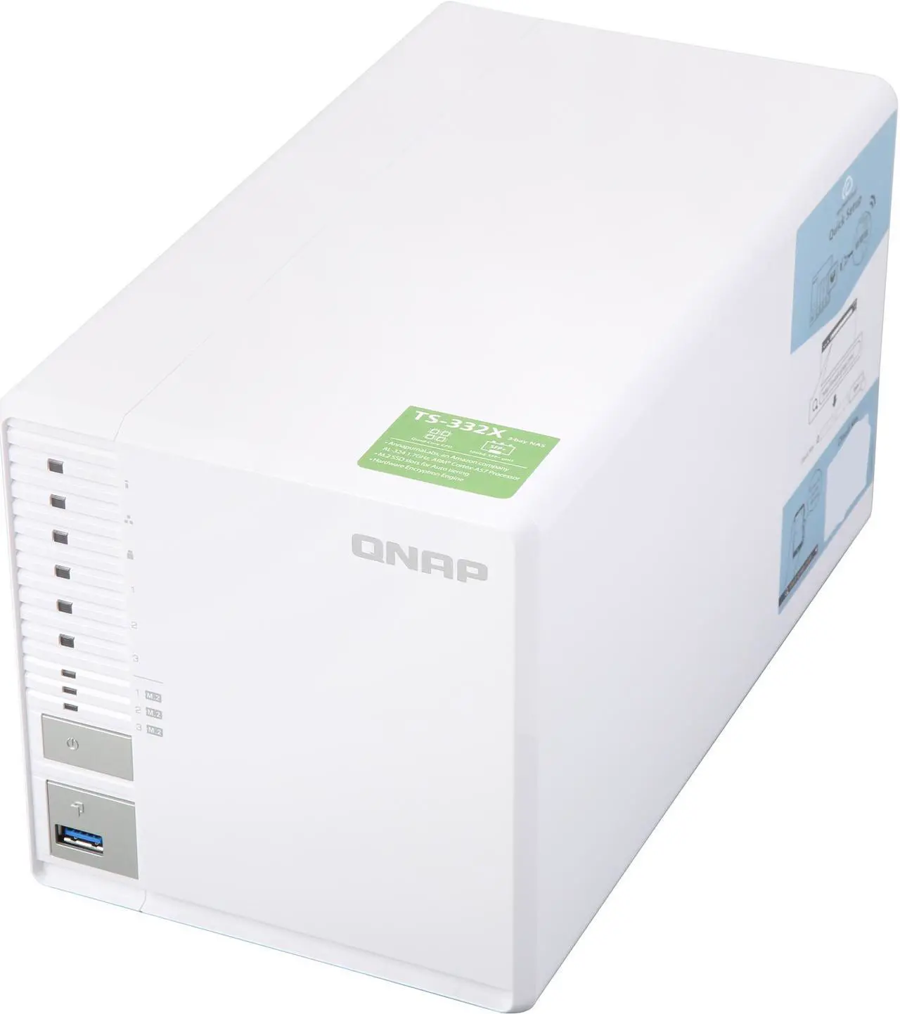 Alt view image 5 of 12 - QNAP TS-332X 3-Bay 64-bit NAS with Built-in 10G Network. Quad Core 1.7 GHz, 2GB RAM, 1 x 10 GbE (SFP+), 2 x 1 GbE, 3 x 3.5 / 2.5" Drive Slots, 3 x M.2 SATA 2280 Slots, RAID 0/1/5