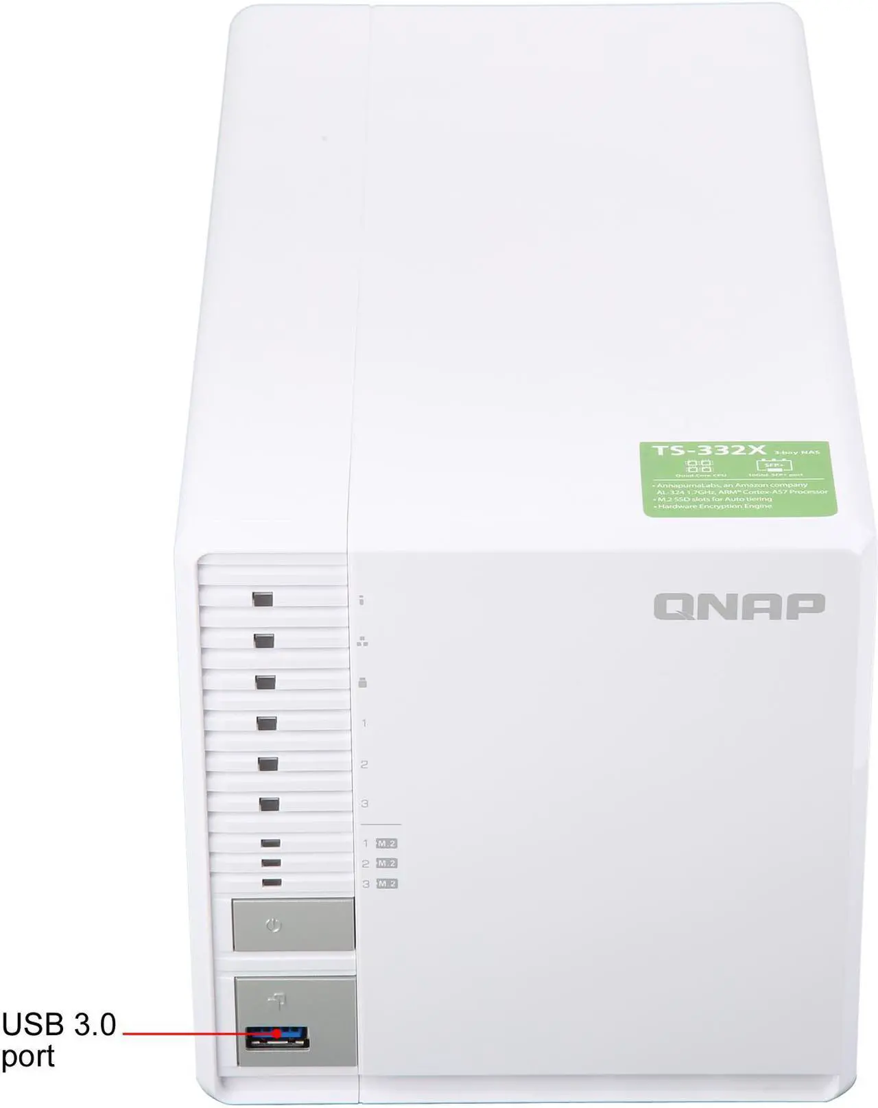 Alt view image 8 of 12 - QNAP TS-332X 3-Bay 64-bit NAS with Built-in 10G Network. Quad Core 1.7 GHz, 2GB RAM, 1 x 10 GbE (SFP+), 2 x 1 GbE, 3 x 3.5 / 2.5" Drive Slots, 3 x M.2 SATA 2280 Slots, RAID 0/1/5