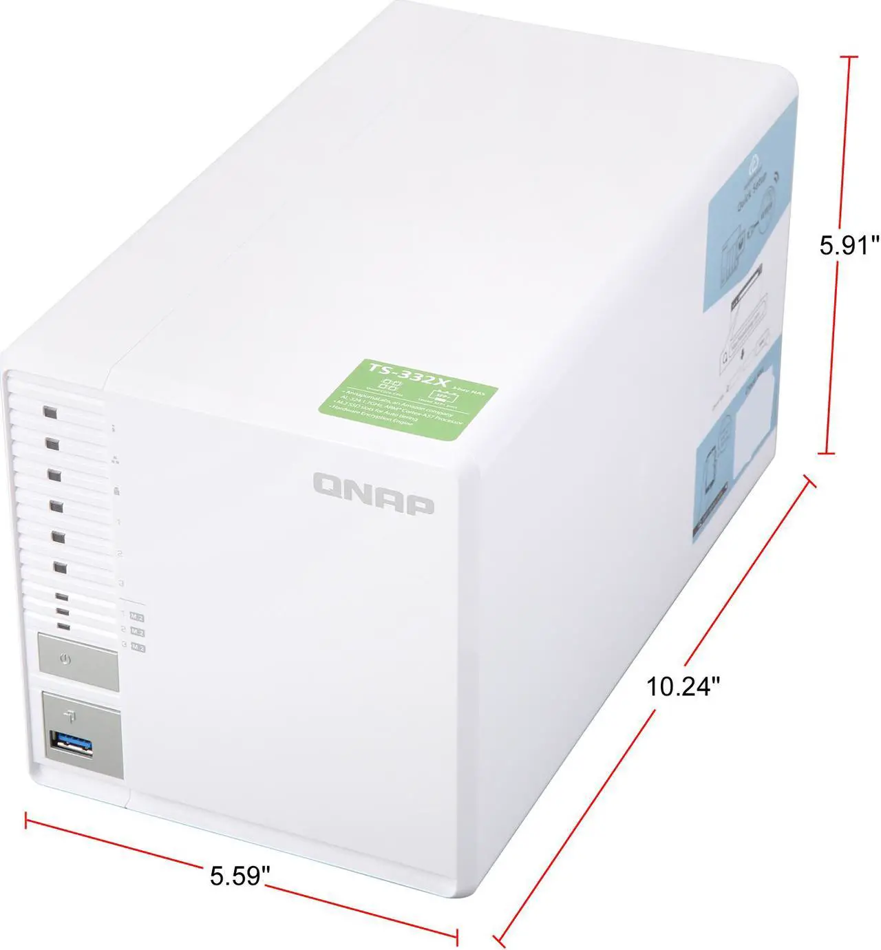 Alt view image 6 of 12 - QNAP TS-332X 3-Bay 64-bit NAS with Built-in 10G Network. Quad Core 1.7 GHz, 2GB RAM, 1 x 10 GbE (SFP+), 2 x 1 GbE, 3 x 3.5 / 2.5" Drive Slots, 3 x M.2 SATA 2280 Slots, RAID 0/1/5