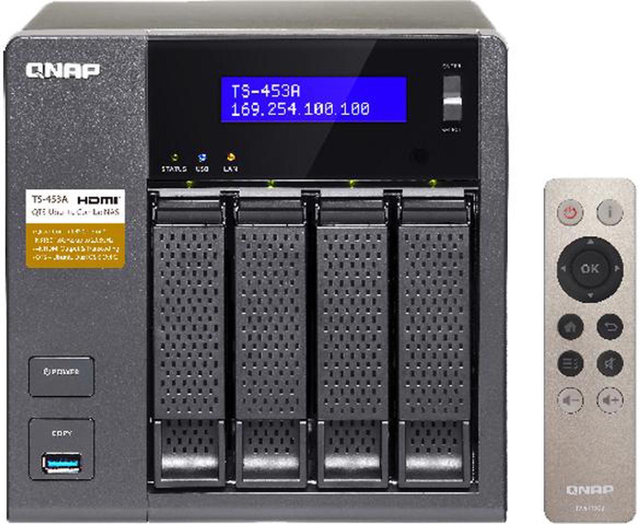 Main image of QNAP TS-453A-8G-US (8GB RAM version) 4-Bay Professional-grade NAS. Intel Braswell Quad-core 1.6 GHz CPU with Media Transcoding Support 4K Playback