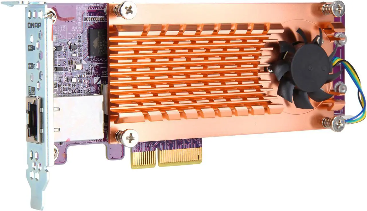 Main image of QNAP QM2-2S10G1T Dual M.2 22110/2280 SATA SSD and Single 10GBASE-T 10GbE Network Expansion Card (PCIe Gen2 x 4), Low-Profile Bracket pre-Loaded, Flat and Full-Height are Bundled, SSD not Included