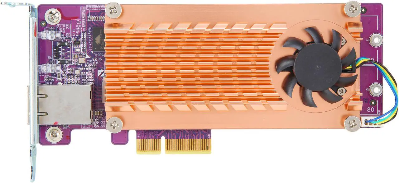 Alt view image 3 of 6 - QNAP QM2-2S10G1T Dual M.2 22110/2280 SATA SSD and Single 10GBASE-T 10GbE Network Expansion Card (PCIe Gen2 x 4), Low-Profile Bracket pre-Loaded, Flat and Full-Height are Bundled, SSD not Included