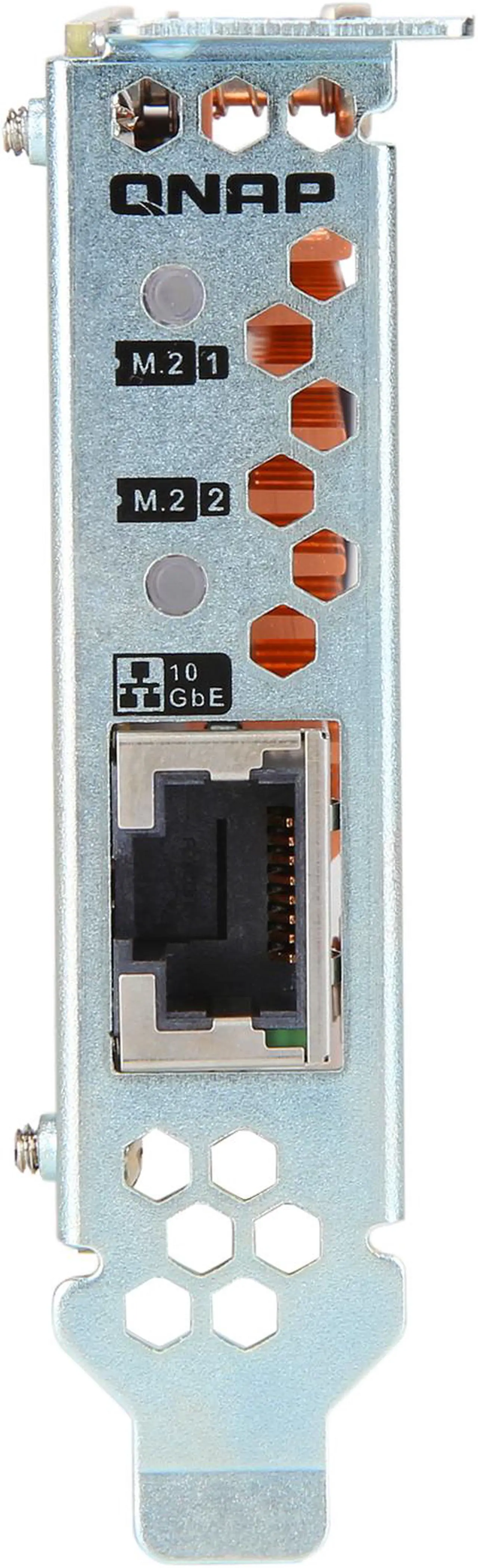 Alt view image 4 of 6 - QNAP QM2-2S10G1T Dual M.2 22110/2280 SATA SSD and Single 10GBASE-T 10GbE Network Expansion Card (PCIe Gen2 x 4), Low-Profile Bracket pre-Loaded, Flat and Full-Height are Bundled, SSD not Included