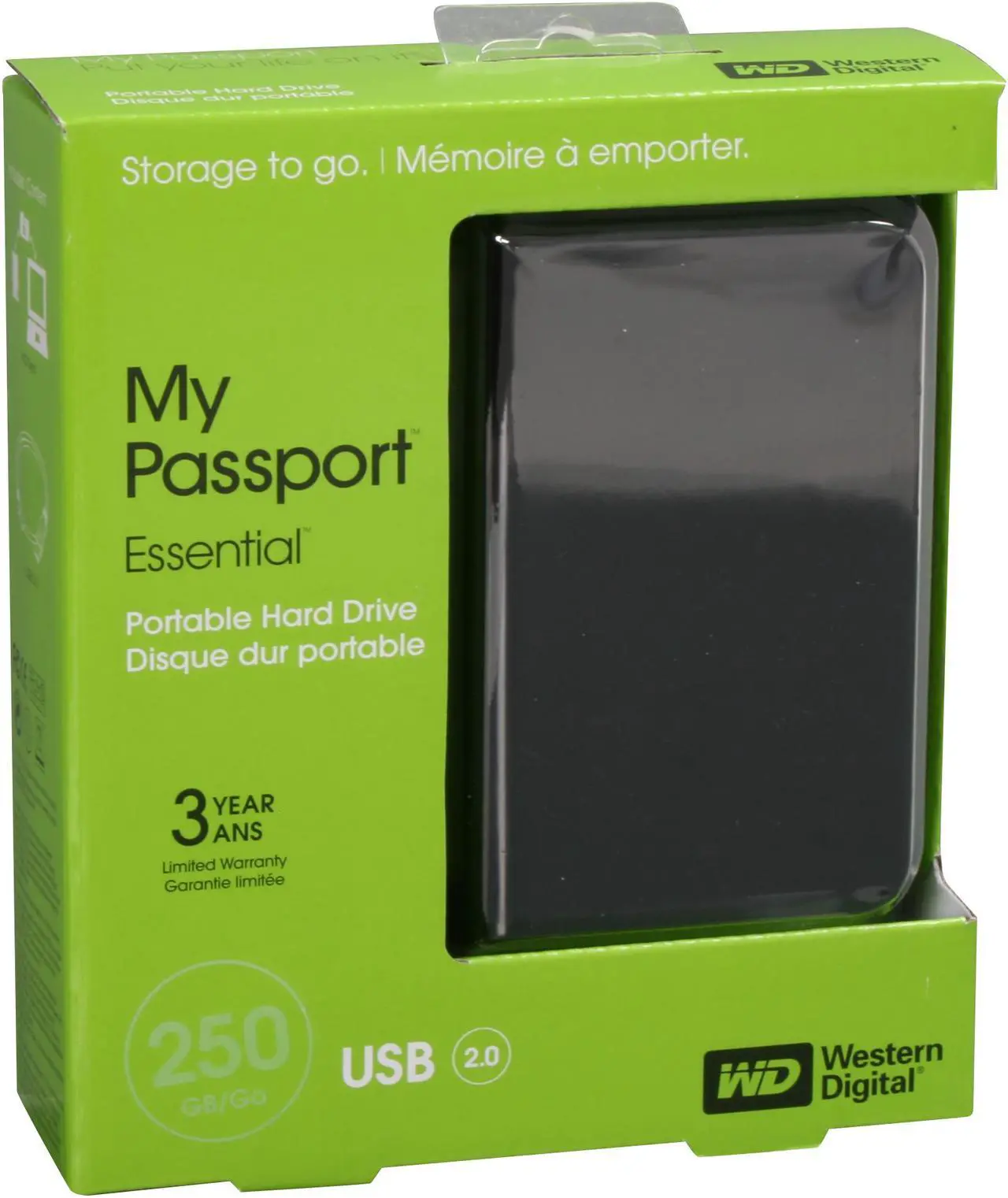 Alt view image 9 of 9 - WD My Passport Essential 250GB USB 2.0 2.5" External Hard Drive WDME2500TN Black