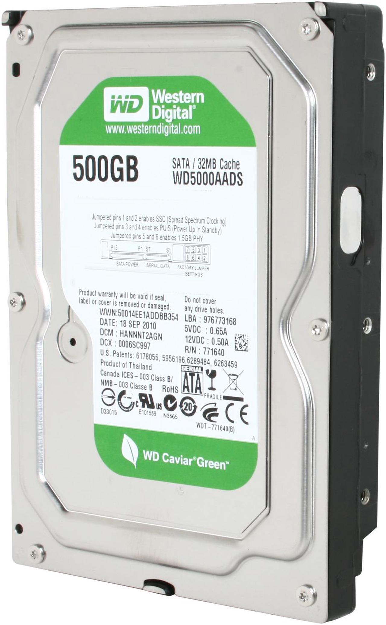 Western Digital WD Green WD5000AADS 500GB 32MB Cache SATA 3.0Gb/s 3.5" Hard Drive Bare Drive