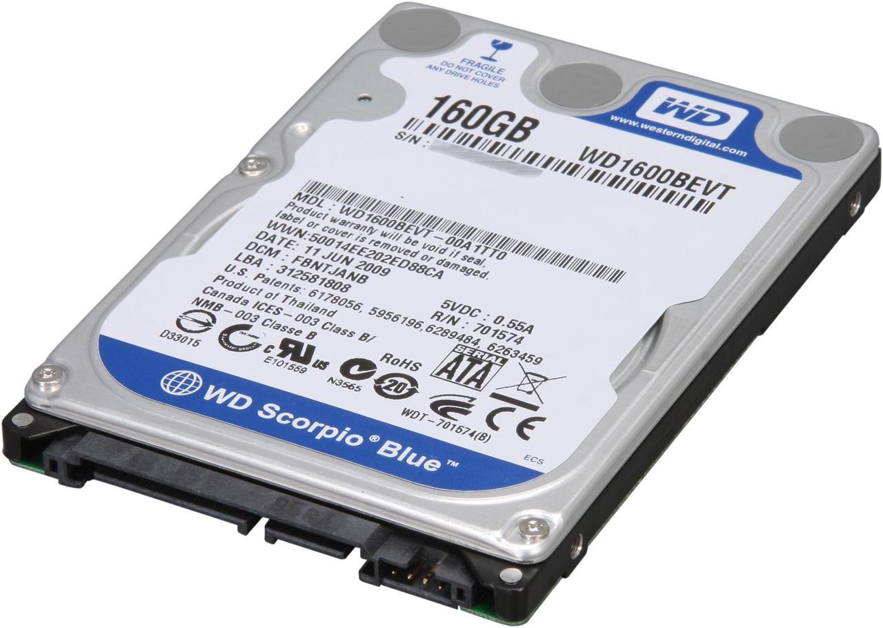 Western Digital Scorpio Blue WD1600BEVT 160GB 5400 RPM 8MB Cache SATA 3.0Gb/s 2.5" Internal Notebook Hard Drive Bare Drive