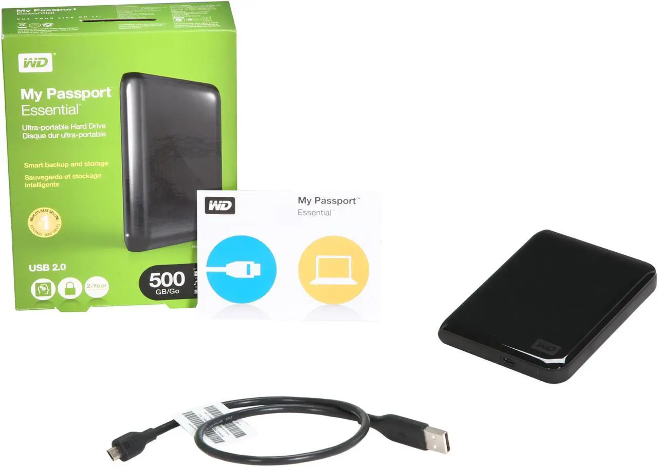 Alt view image 5 of 5 - WD My Passport Essential 500GB USB 2.0 2.5" Portable External Hard Drive WDBAAA5000ABK-NESN